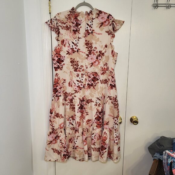 Alex Marie Pink Floral Dress Flutter Sleeve Ruffle Women's Size 18 - Picture 4 of 11
